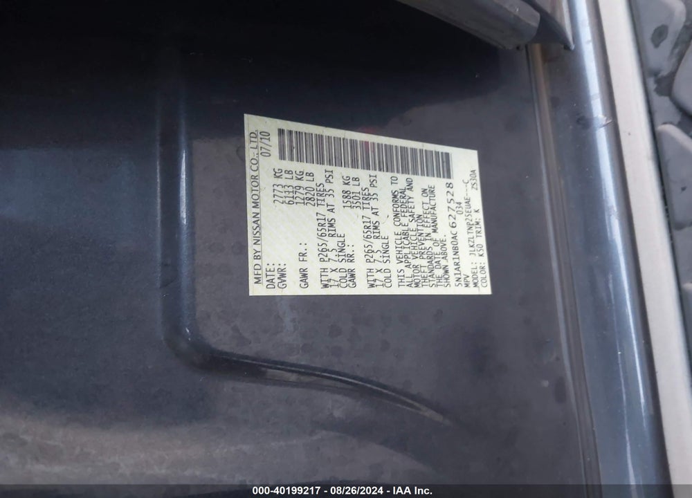 2010 NISSAN PATHFINDER SE VIN: 5N1AR1NB0AC627528
