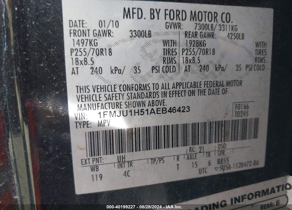 2010 FORD EXPEDITION VIN: 1FMJU1H51AEB46423
