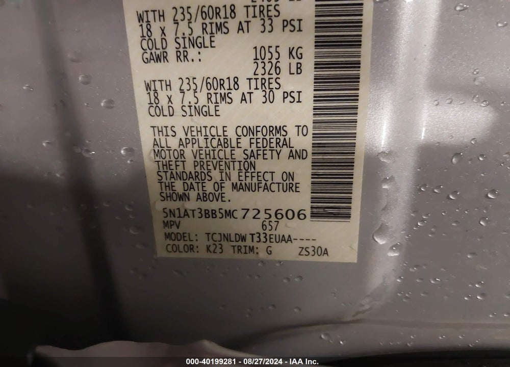 2021 NISSAN ROGUE SV INTELLIGENT AWD VIN: 5N1AT3BB5MC725606