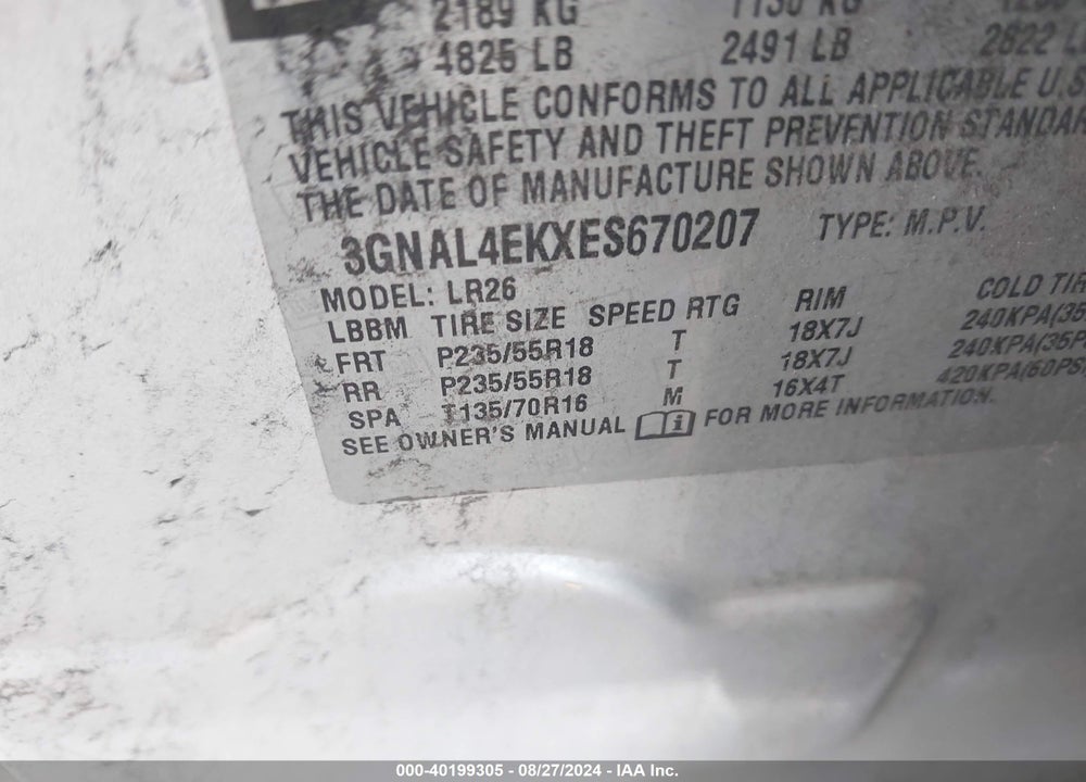 2014 CHEVROLET CAPTIVA SPORT LTZ VIN: 3GNAL4EKXES670207