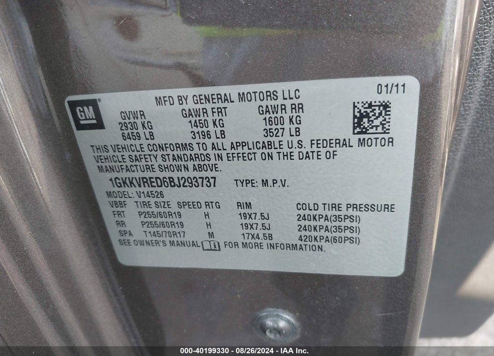 2011 GMC ACADIA SLT-1 VIN: 1GKKVRED6BJ293737