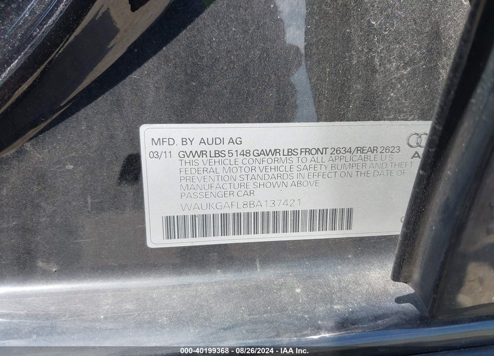 2011 AUDI S4 VIN: WAUKGAFL8BA137421