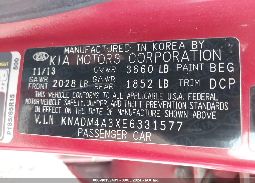 2014 KIA RIO LX VIN: KNADM4A3XE6331577