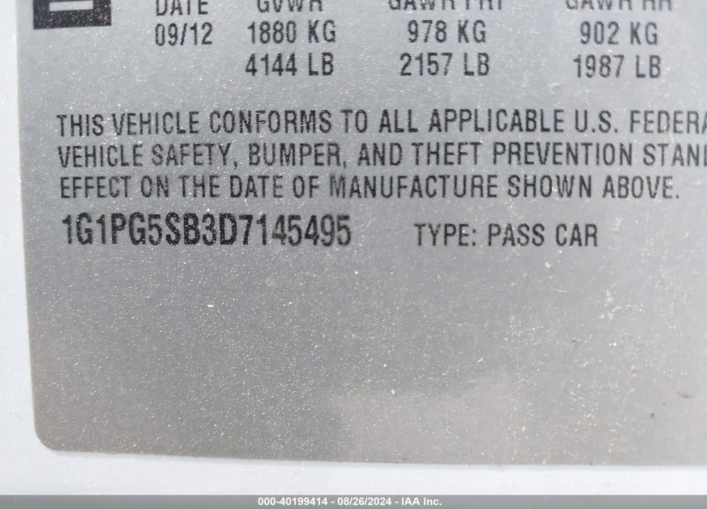 2013 CHEVROLET CRUZE LTZ VIN: 1G1PG5SB3D7145495