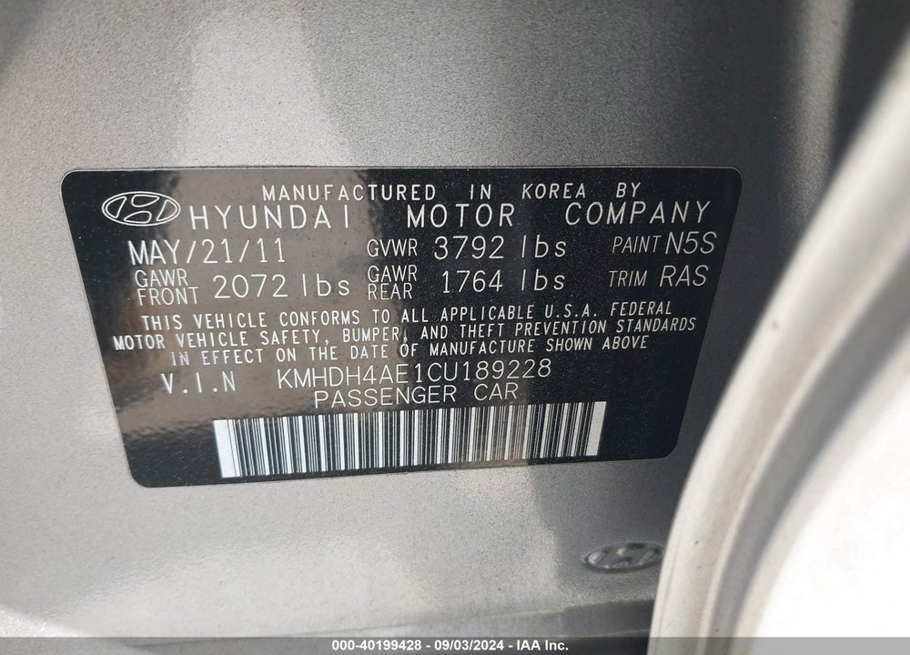 2012 HYUNDAI ELANTRA VIN: KMHDH4AE1CU189228