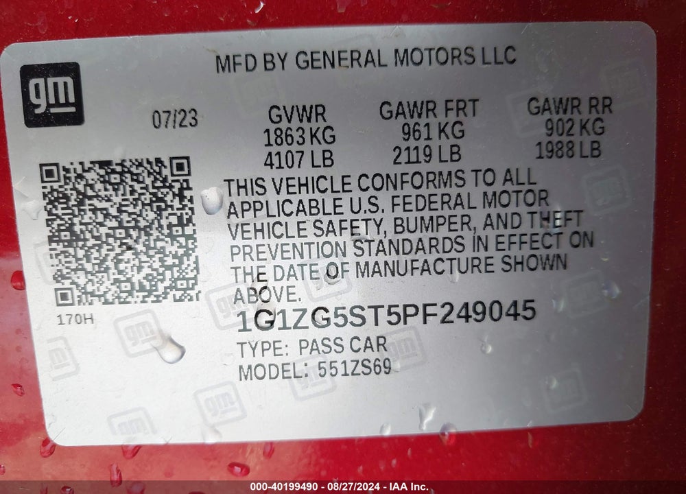 2023 CHEVROLET MALIBU FWD RS VIN: 1G1ZG5ST5PF249045