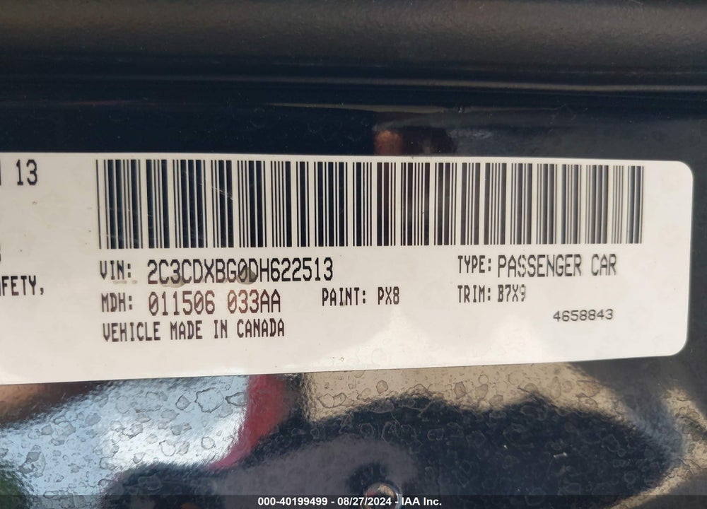 2013 DODGE CHARGER SE VIN: 2C3CDXBG0DH622513