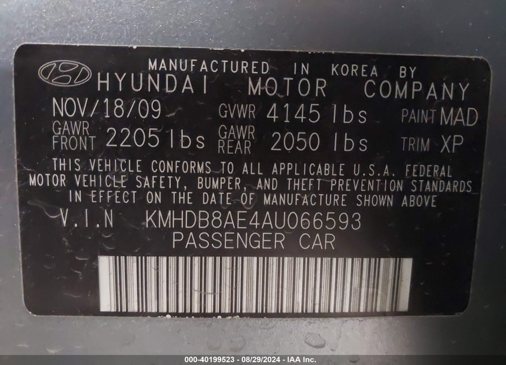 2010 HYUNDAI ELANTRA TOURING GLS VIN: KMHDB8AE4AU066593