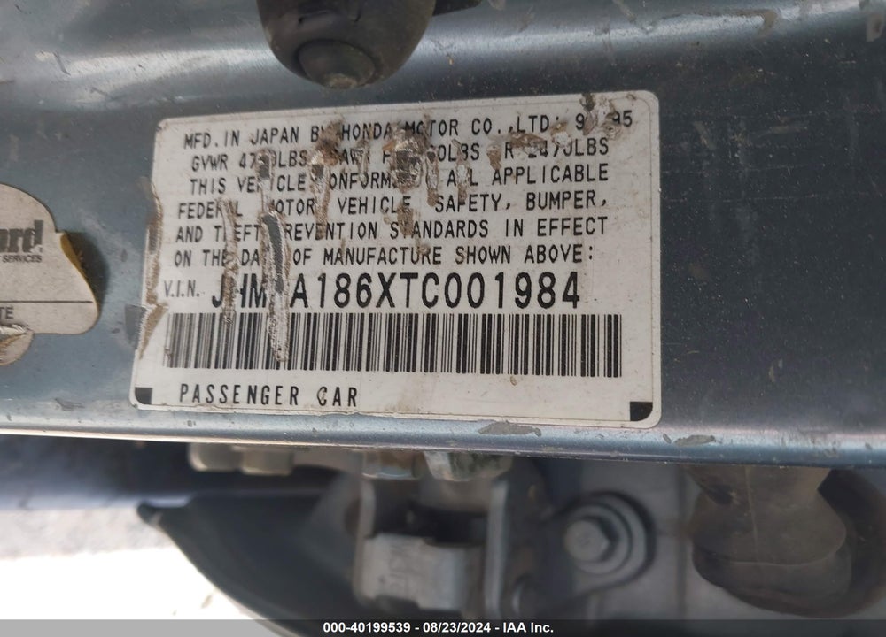 1996 HONDA ODYSSEY LX VIN: JHMRA186XTC001984