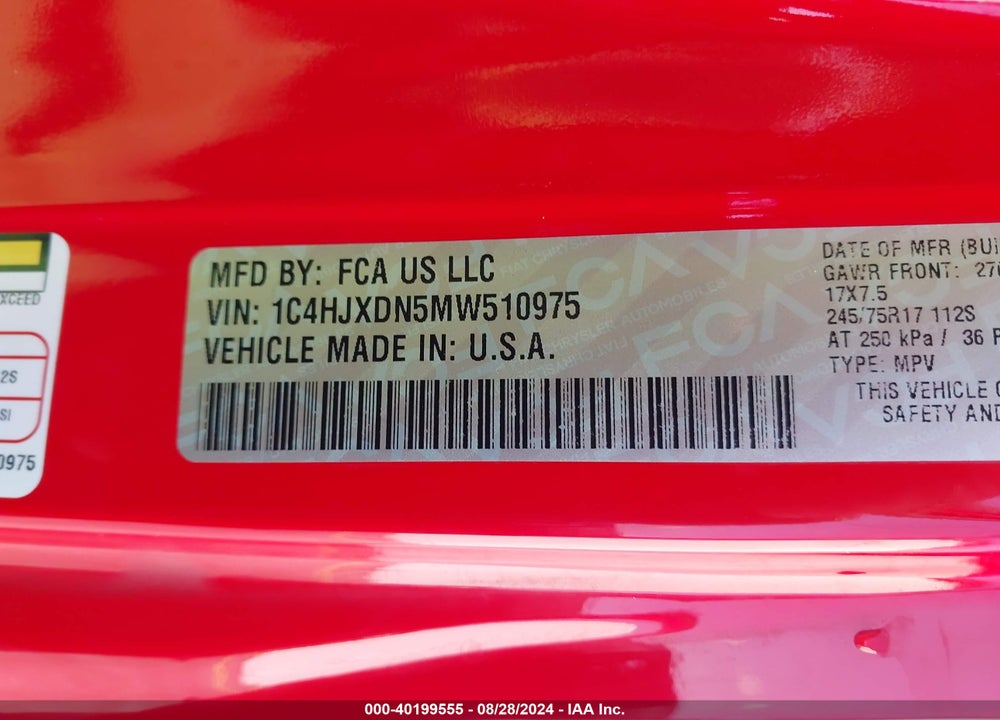 2021 JEEP WRANGLER UNLIMITED SPORT S 4X4 VIN: 1C4HJXDN5MW510975