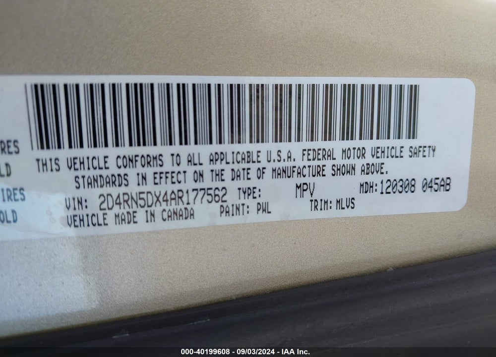 2010 DODGE GRAND CARAVAN VIN: 2D4RN5DX4AR177562