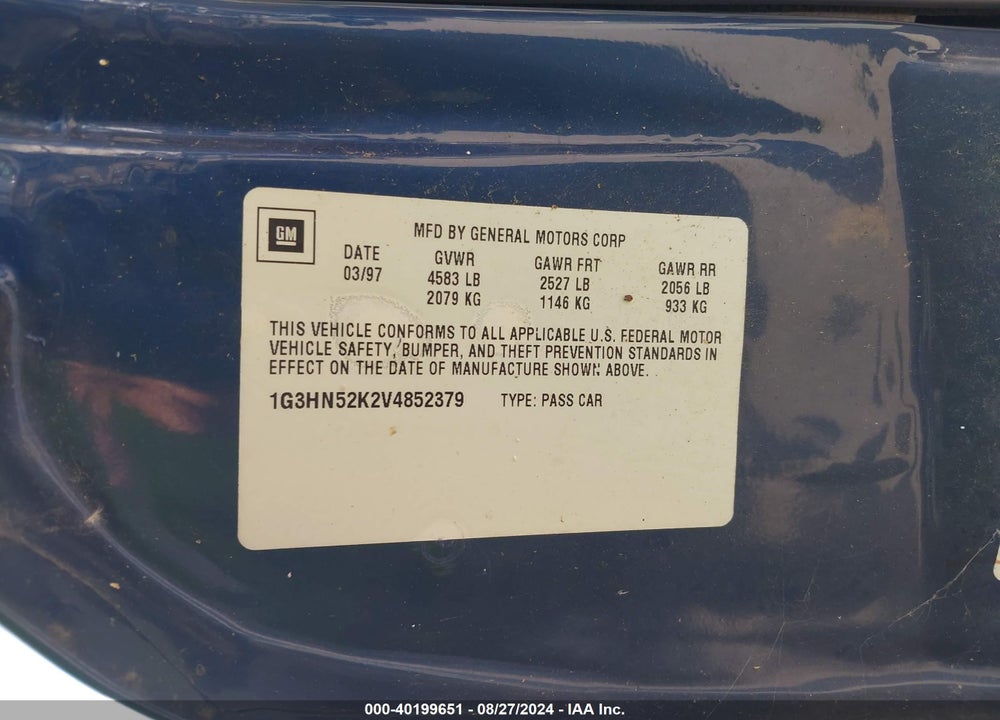 1997 OLDSMOBILE EIGHTY-EIGHT VIN: 1G3HN52K2V4852379