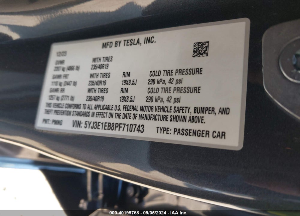 2023 TESLA MODEL 3 LONG RANGE DUAL MOTOR ALL-WHEEL DRIVE VIN: 5YJ3E1EB8PF710743