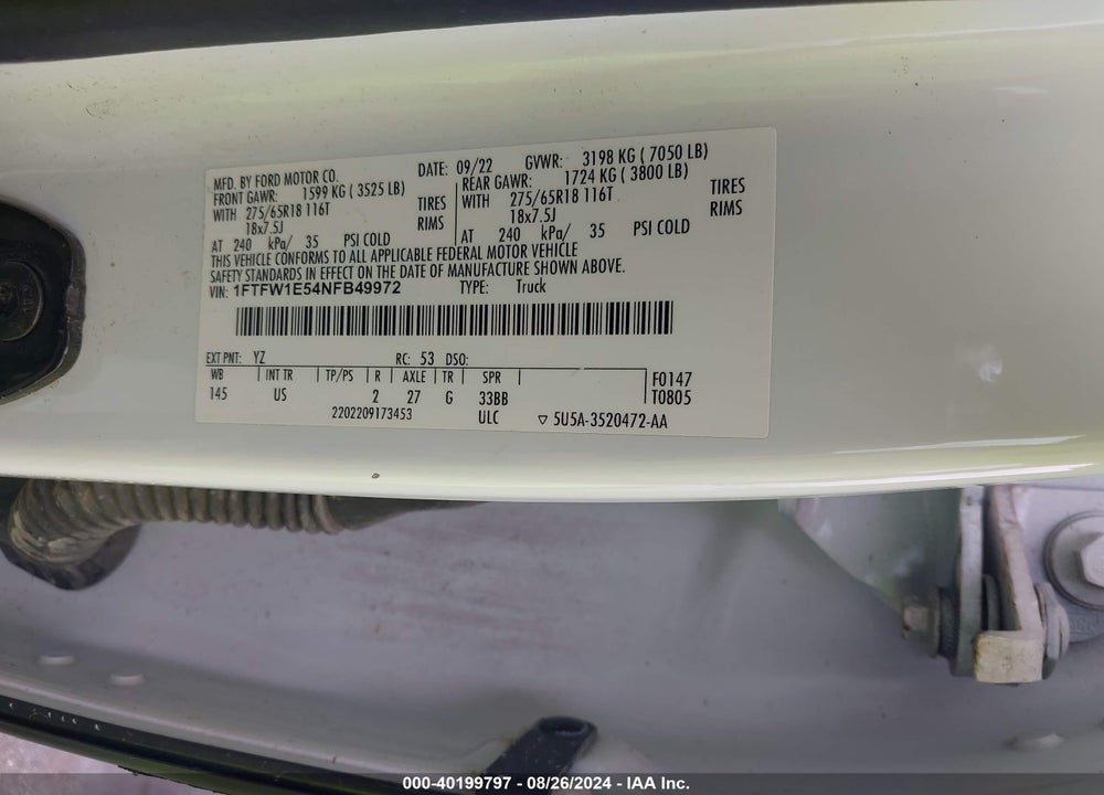 2022 FORD F-150 XLT VIN: 1FTFW1E54NFB49972