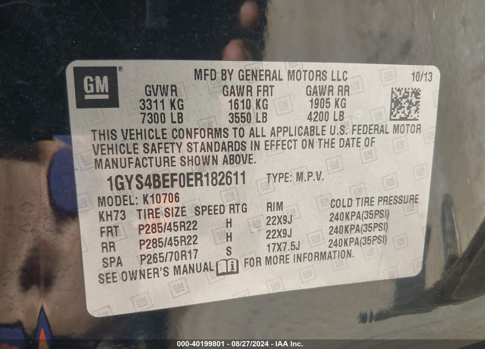 2014 CADILLAC ESCALADE LUXURY VIN: 1GYS4BEF0ER182611