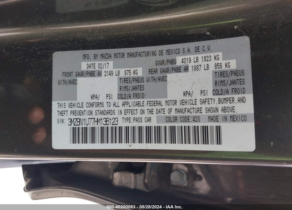 2017 MAZDA 3 SPORT VIN: 3MZBN1U77HM136123