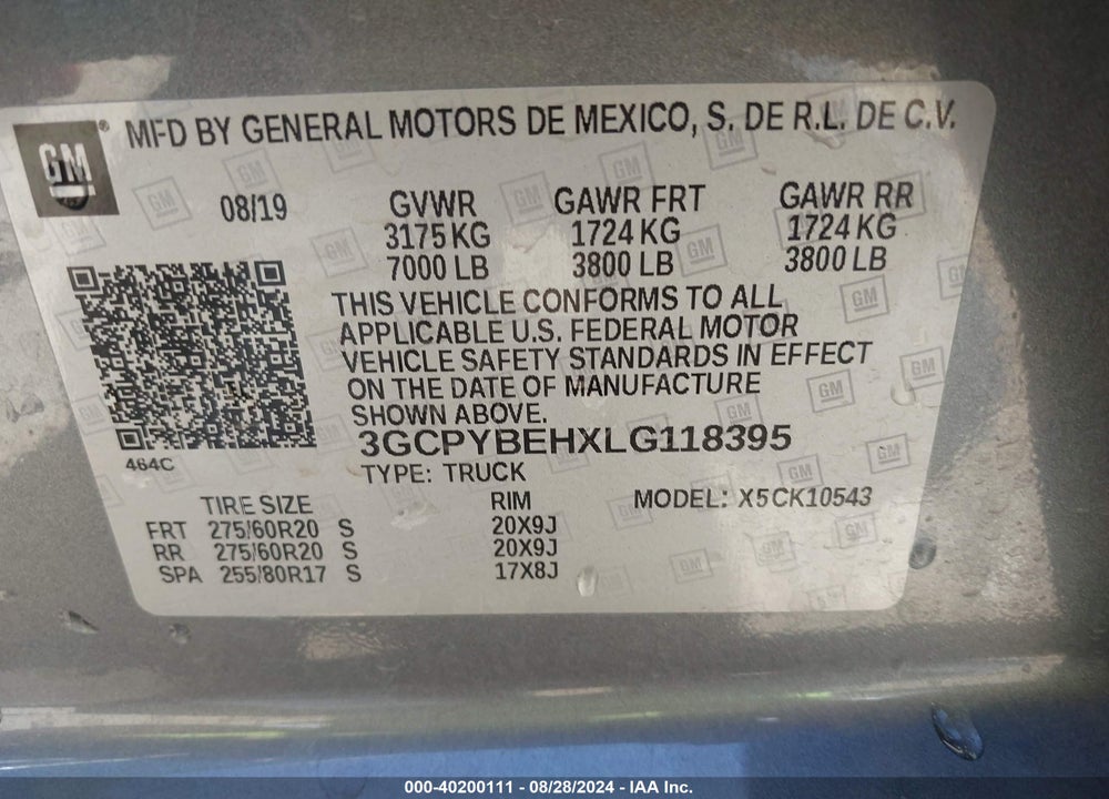 2020 CHEVROLET SILVERADO 1500 4WD SHORT BED CUSTOM VIN: 3GCPYBEHXLG118395