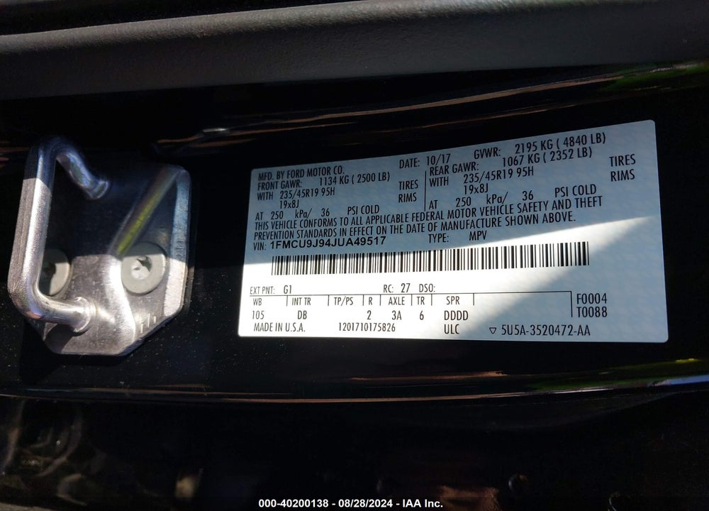 2018 FORD ESCAPE TITANIUM VIN: 1FMCU9J94JUA49517