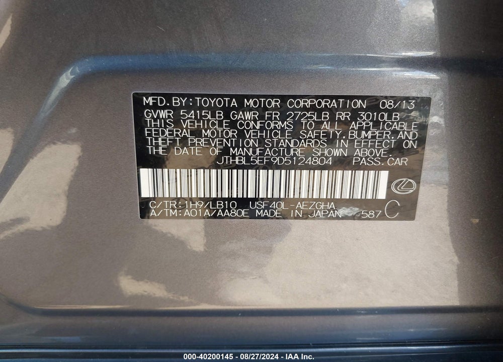 2013 LEXUS LS 460 VIN: JTHBL5EF9D5124804