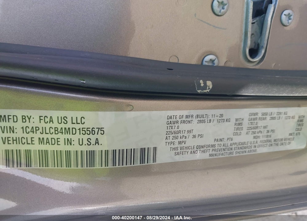 2021 JEEP CHEROKEE LATITUDE FWD VIN: 1C4PJLCB4MD155675