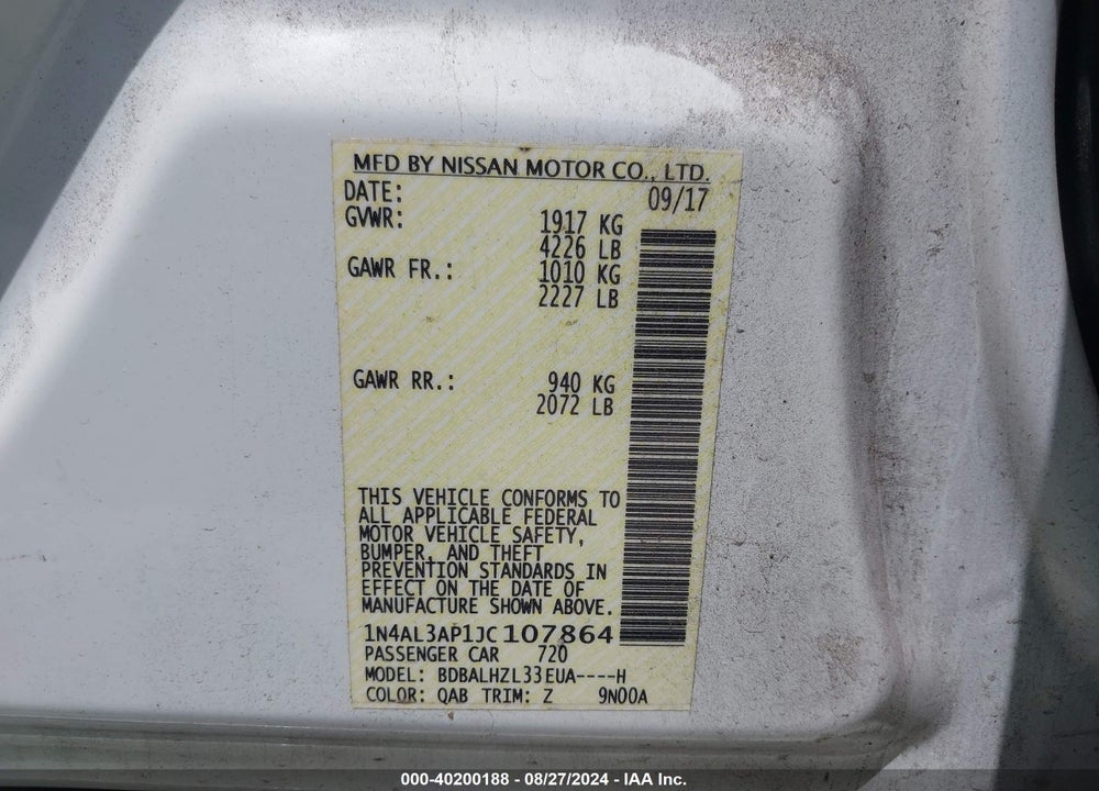2018 NISSAN ALTIMA 2.5 SR VIN: 1N4AL3AP1JC107864