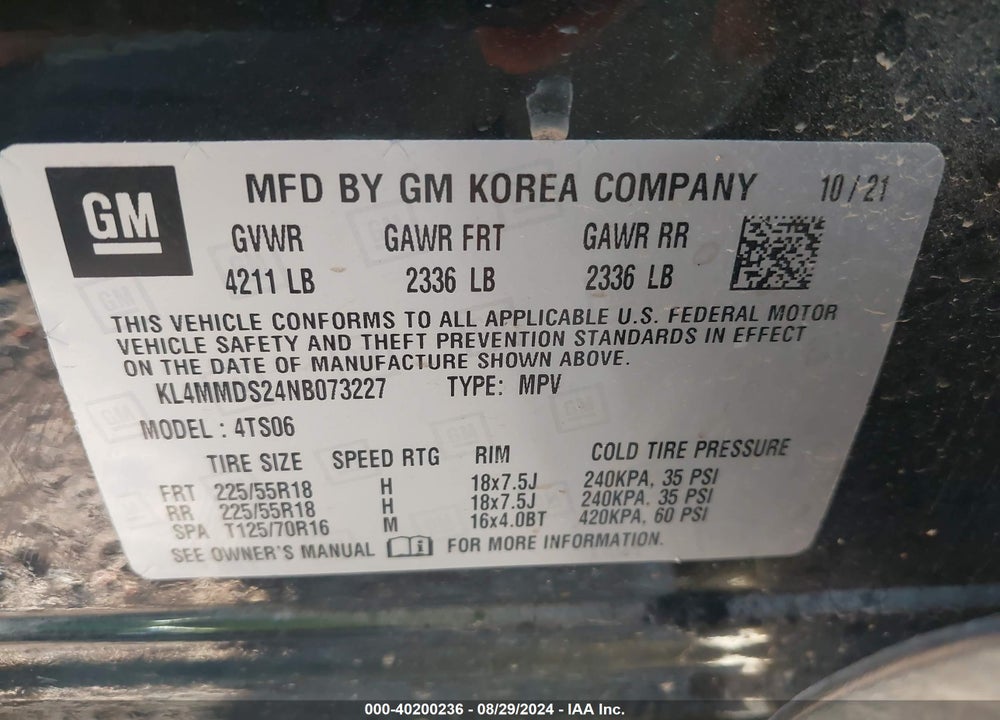 2022 BUICK ENCORE GX FWD SELECT VIN: KL4MMDS24NB073227