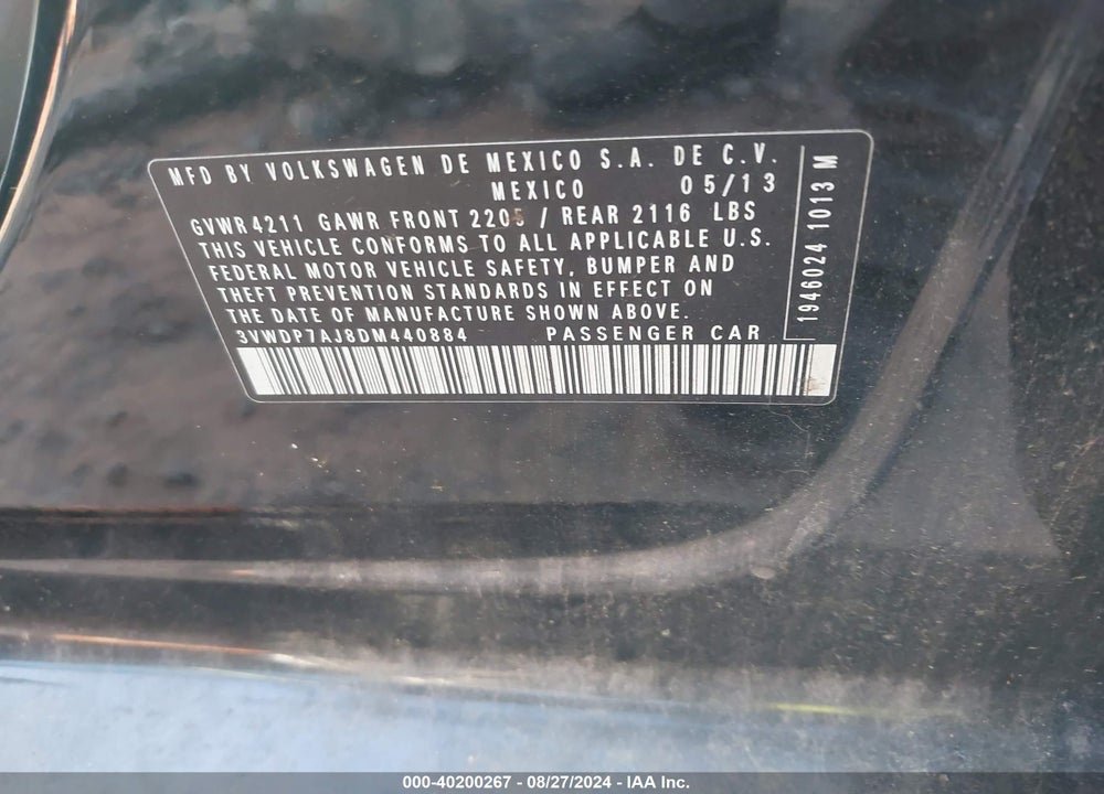 2013 VOLKSWAGEN JETTA 2.5L SE VIN: 3VWDP7AJ8DM440884