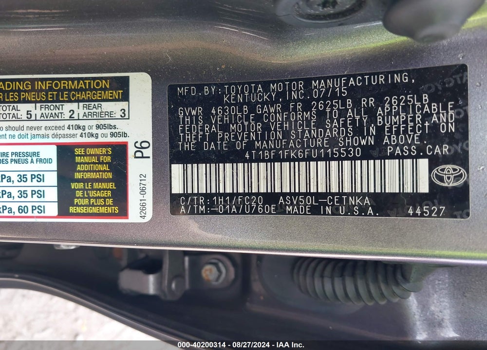 2015 TOYOTA CAMRY LE VIN: 4T1BF1FK6FU115530