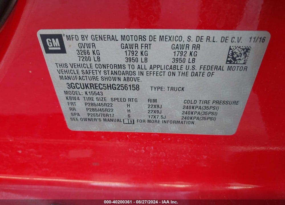 2017 CHEVROLET SILVERADO 1500 1LT/2LT VIN: 3GCUKREC5HG256158