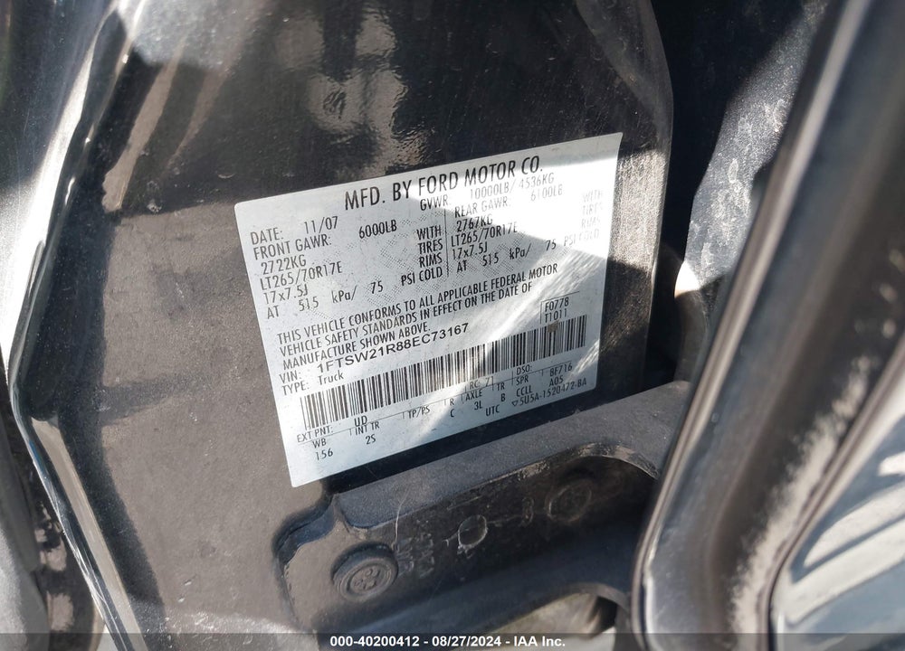 2008 FORD F-250 VIN: 1FTSW21R88EC73167