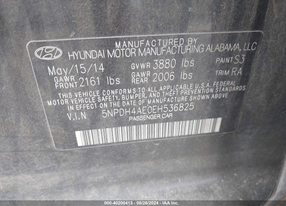 2014 HYUNDAI ELANTRA SE VIN: 5NPDH4AE0EH536825