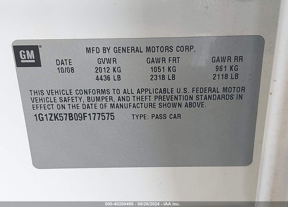 2009 CHEVROLET MALIBU LTZ VIN: 1G1ZK57B09F177575