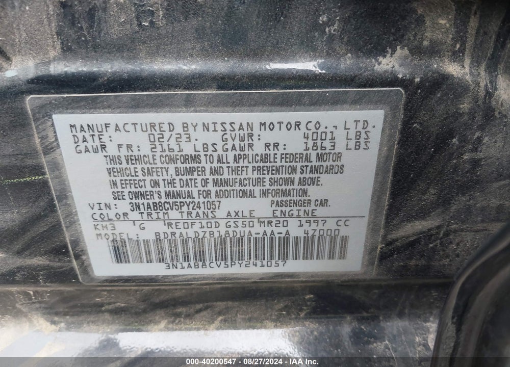 2023 NISSAN SENTRA SV XTRONIC CVT VIN: 3N1AB8CV5PY241057