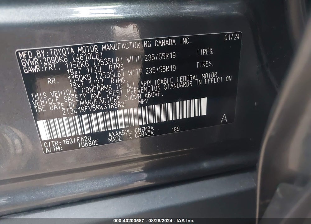 2024 TOYOTA RAV4 XLE PREMIUM VIN: 2T3C1RFV5RW318982