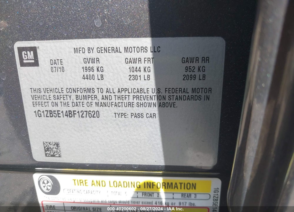 2011 CHEVROLET MALIBU LS VIN: 1G1ZB5E14BF127620