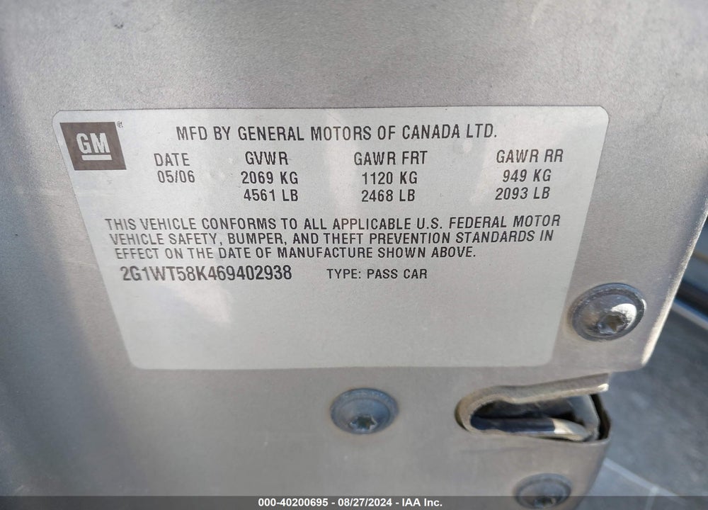 2006 CHEVROLET IMPALA LT VIN: 2G1WT58K469402938