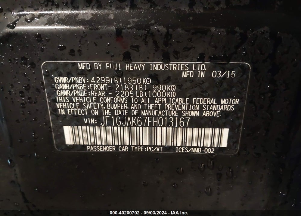 2015 SUBARU IMPREZA 2.0I PREMIUM VIN: JF1GJAK67FH013167