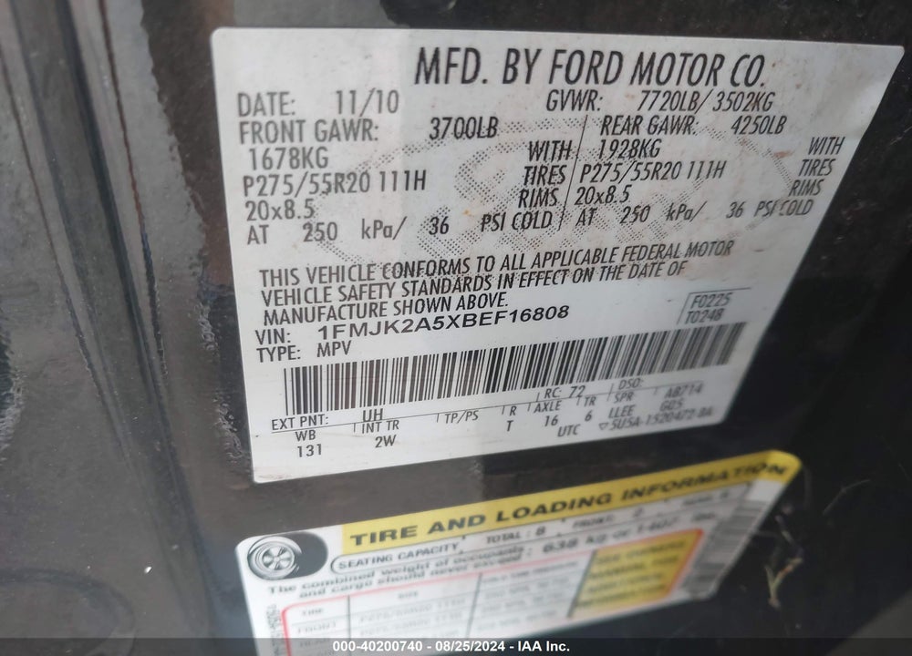 2011 FORD EXPEDITION EL LIMITED VIN: 1FMJK2A5XBEF16808