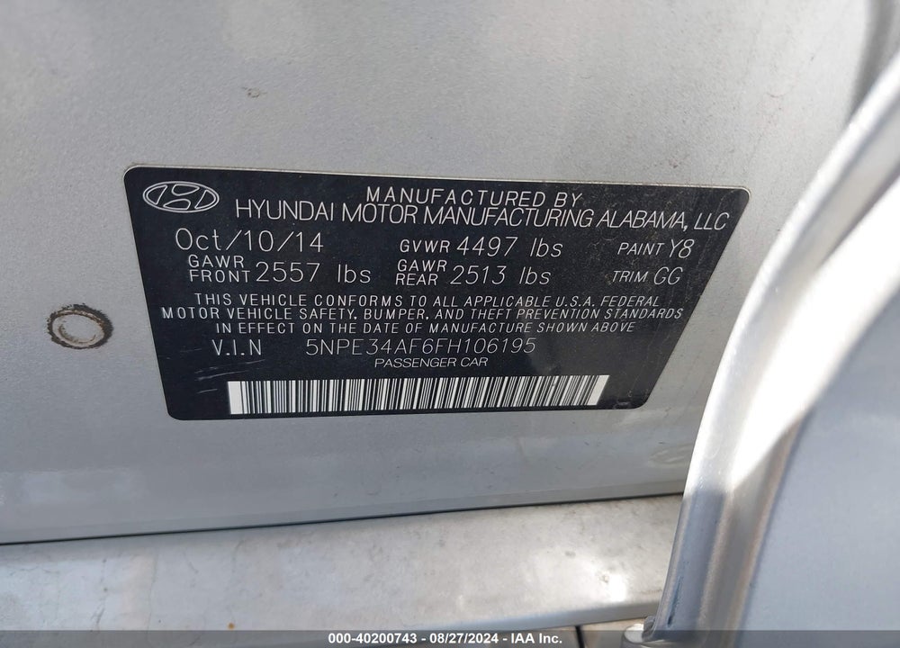 2015 HYUNDAI SONATA LIMITED VIN: 5NPE34AF6FH106195