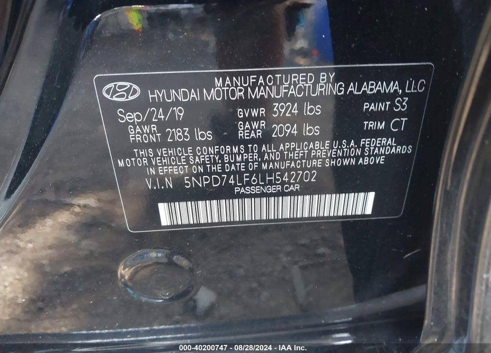 2020 HYUNDAI ELANTRA SE VIN: 5NPD74LF6LH542702