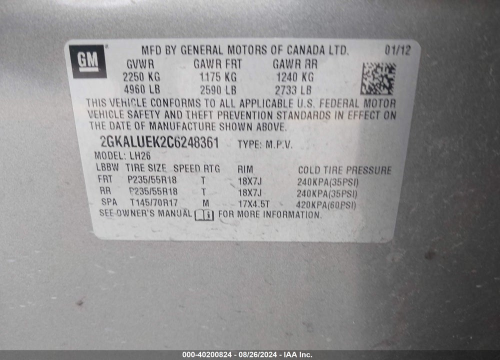 2012 GMC TERRAIN SLT-1 VIN: 2GKALUEK2C6248361