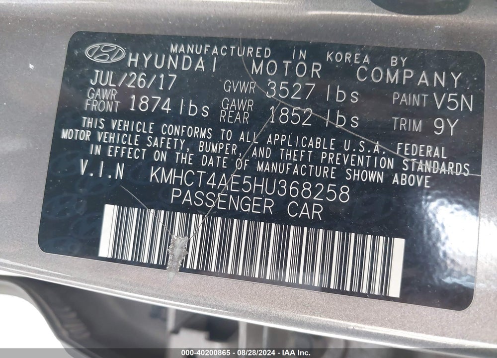2017 HYUNDAI ACCENT SE VIN: KMHCT4AE5HU368258