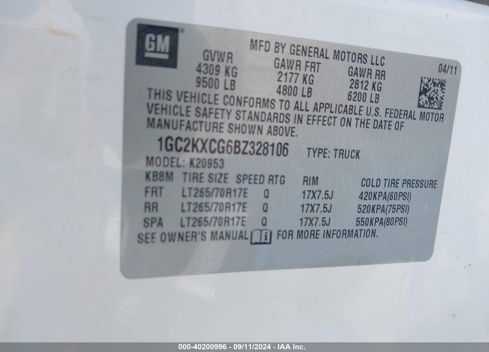 2011 CHEVROLET SILVERADO 2500HD LT VIN: 1GC2KXCG6BZ328106