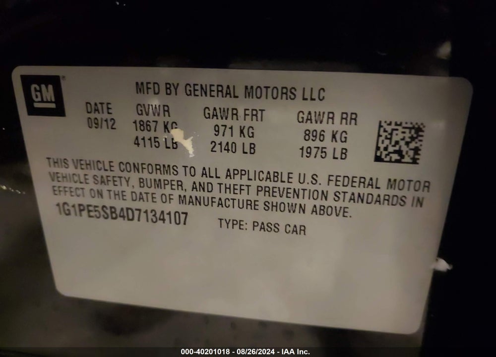 2013 CHEVROLET CRUZE 2LT AUTO VIN: 1G1PE5SB4D7134107