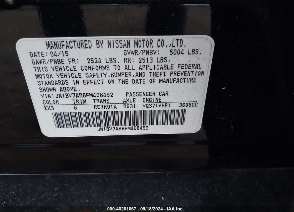 2015 INFINITI Q50 PREMIUM VIN: JN1BV7AR8FM408492