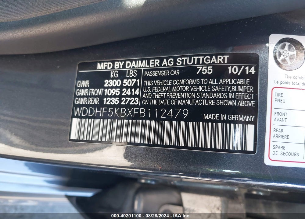 2015 MERCEDES-BENZ E 350 VIN: WDDHF5KBXFB112479
