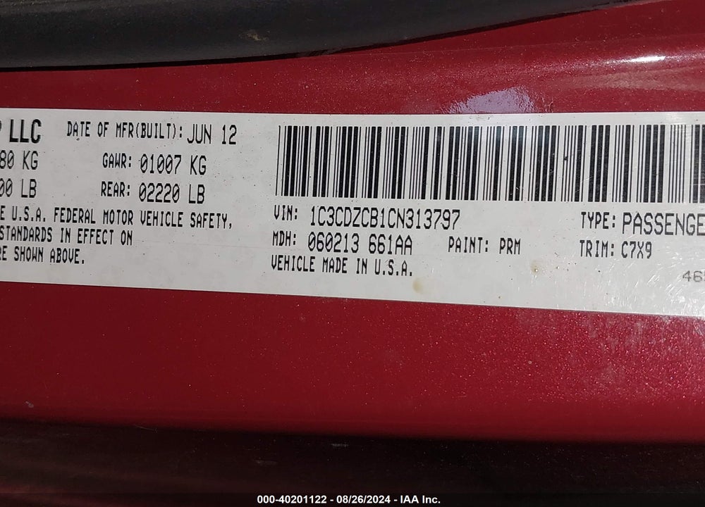 2012 DODGE AVENGER SXT VIN: 1C3CDZCB1CN313797