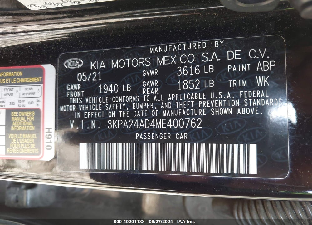 2021 KIA RIO LX VIN: 3KPA24AD4ME400762