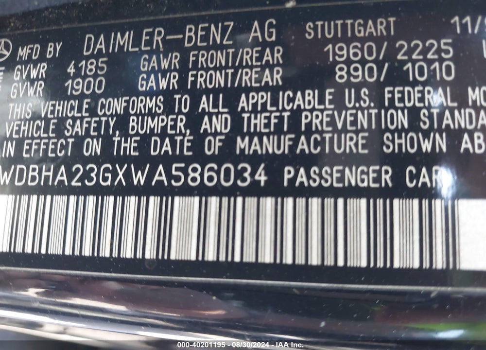 1998 MERCEDES-BENZ C 230 VIN: WDBHA23GXWA586034
