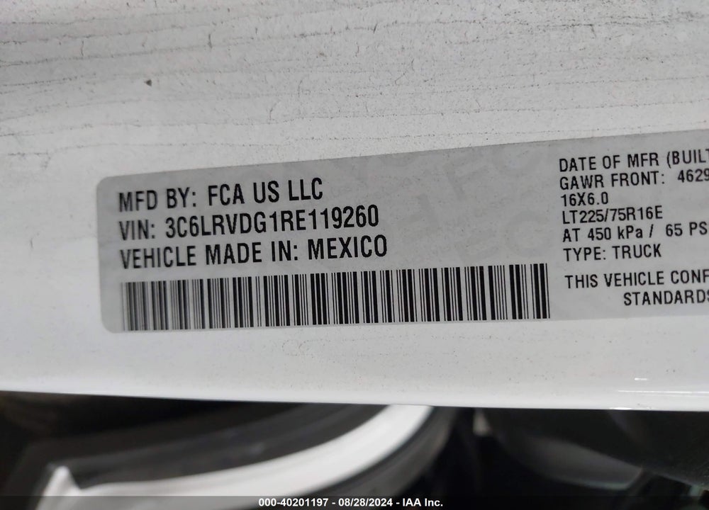 2024 RAM PROMASTER 2500 SLT HIGH ROOF 159 WB VIN: 3C6LRVDG1RE119260